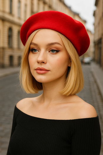 BAHELS Red French Painter Felt Beret Hat