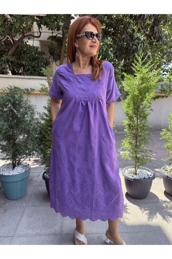 DenizEge Square Neck Brode Dress Purple
