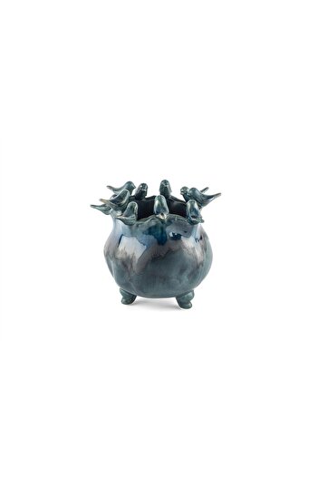Mikasa Moor Mi̇kasa Moor Navy Blue Vase with Bird 21X20Cm