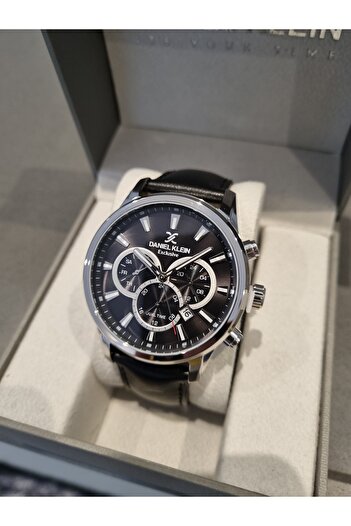 Daniel Klein Exclusive New Model Functions Active Black Leather Strap Men's Wrist Watch