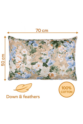 Boema Home Deco Perna puf si pana de gasca, nivel de fermitate ridicat, 1500 g, 50x70 cm, Flori Albastre