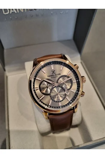 Daniel Klein Men's Functional Strap Calendar Brown Leather Wristwatch - Exclusive Model