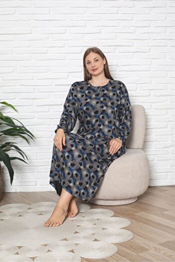 Asel Women's Patterned Plus Size Lycra Combed Cotton Hijab Dress