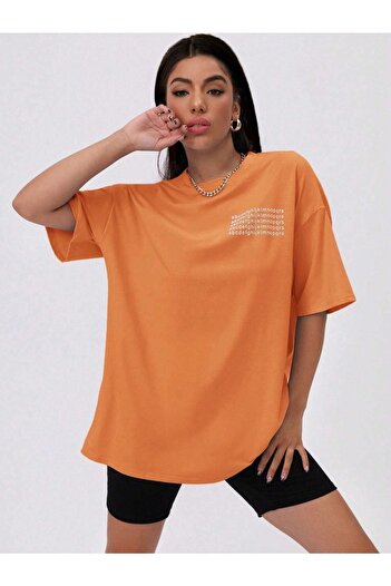 CLAYES Orange Alphabet Printed Oversize T-Shirt - Crew Neck, Short Sleeve