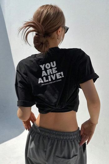 CLAYES Ζήτω! T-Shirt - Μαύρο εμπριμέ Oversize Crew Neck Κοντό μανίκι