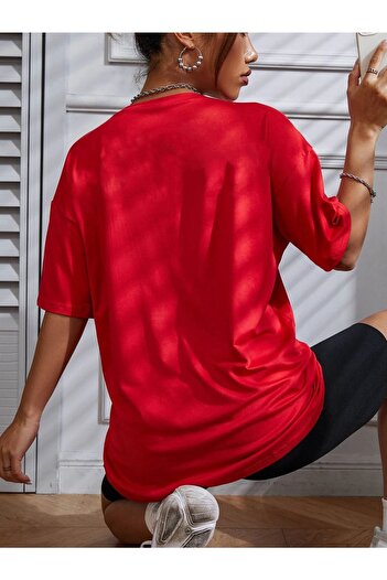 CLAYES Miami T-shirt - Red Printed Oversize Crew Neck Short Sleeve T-Shirt