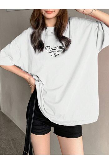 CLAYES Thousand Single Jersey T-Shirt - White Printed Oversize Crew Neck Short Sleeve T-Shirt