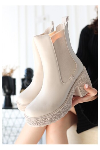 modaninfrekansı Paigo Stretch Heeled Platform Μποτάκια Μπεζ