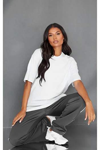 CLAYES Plain Single Jersey T-Shirt - White Oversize Crew Neck Short Sleeve T-Shirt
