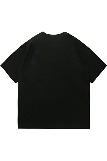 CLAYES Victory Printed Single Jersey Black T-Shirt - Oversize Crew Neck T-Shirt