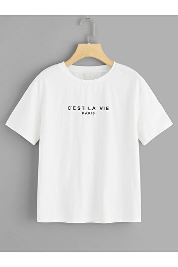CLAYES Cest La Vie Paris Oversize T-shirt - White Printed, Crew Neck