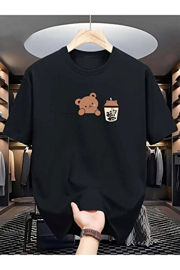 CLAYES Bear Bubble Tea Printed Oversize Single Jersey T-Shirt
