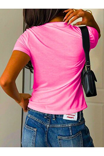CLAYES Cherry Happy Printed Pink Tshirt Mother Daughter Συνδυασμός - Μπλουζάκι με λαιμόκοψη μεγάλου μεγέθους