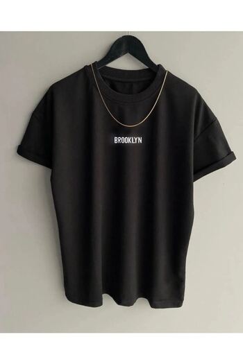 CLAYES Μπλουζάκι Brooklyn Minimal Text - Μαύρο εμπριμέ κοντό μανίκι με λαιμόκοψη