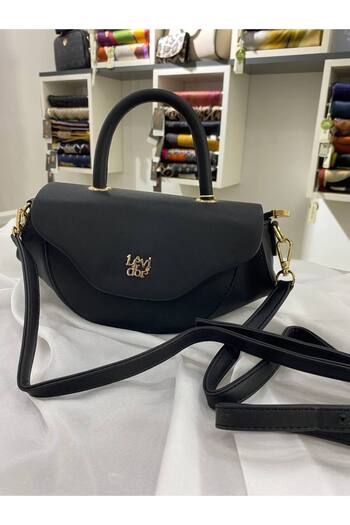 Levidor Black Geometric Model Women's Bag with Shoulder Strap