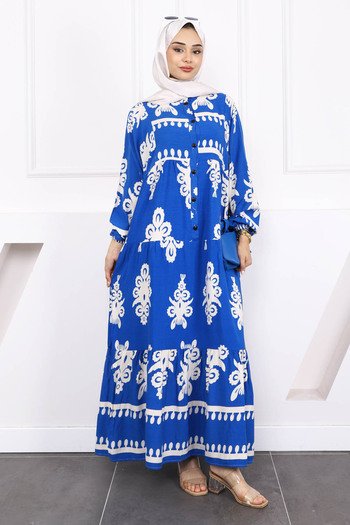 İmajButik Φόρεμα Viscon με μπλε σχέδιο Saks