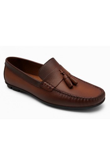 Growish Gr0175 Genuine Soft Leather Burnt Brown Saddler Rok Men's Loafer Ballet Shoes