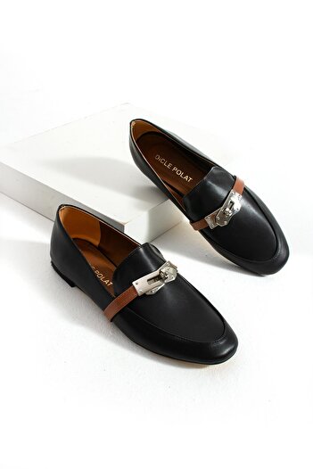 diclepolat Women's Loafer Buckle Casual Shoes Loriza Black