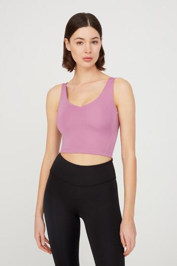 Los Ojos Lavender V-Neck Lightly Supported Covered Sports Bra Vneck