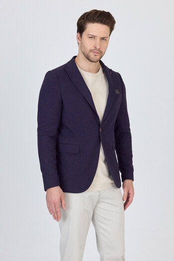 Frappoli Sezer Men's Burgundy-Navy Blue Small Patterned Polyester Fabric Sports Blazer Jacket