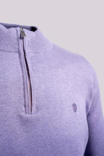 Sabri Özel Zippered Half Turtleneck Cotton Men's Knitwear Sweater Purple