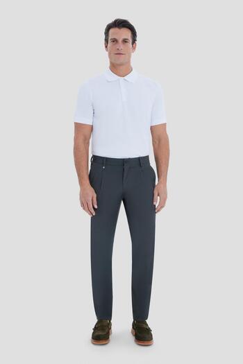 Sabri Özel Regular Fit Pileli Erkek Chino Pantolon Koyu Haki