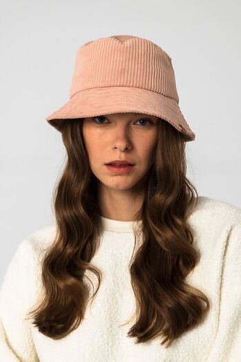 Nordbron Unisex Pembe Belluno Kadife Desenli Bucket Kova Şapka Şık Geniş Günlük Mevsimlik Düz Renk Şık