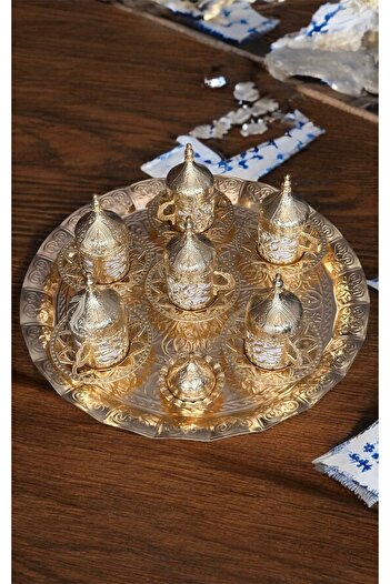 LeesHome 6 Kişilik Gold Osmanlı Desenli Türk Kahvesi Fincan Takımı Fincan Seti