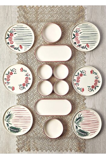 WuuQ 14 Piece Sakura Stackable Breakfast Set for 6 People - Luxury Breakfast Presentation Set Plate