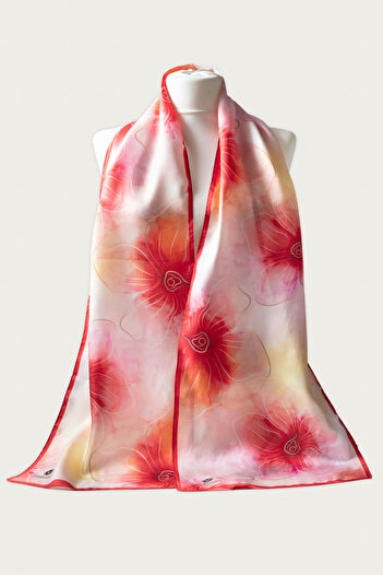 Vissona Floral Patterned 100% Silk Women's Scarf - 30x170