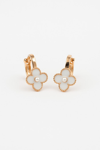 MakeWell Clover Design Pearl Rhinestone Compression No Hole Earrings for Non-Pierced Ears