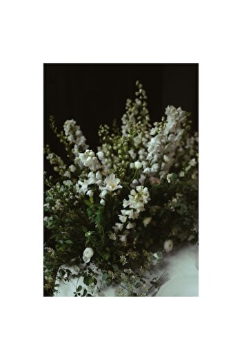 OEM Canvas Painting, 'Elegant Floral Arrangement on White Table', Flowers, Delicate, White, Arrangement,