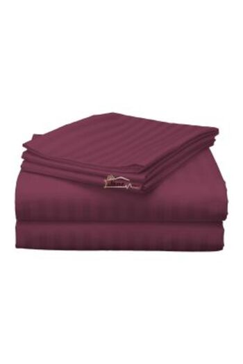 HomePuls Bed Sheet for Double Bed Damasc Polycotton Stripe 1 cm, 220 x 230 cm, Red Burgundy