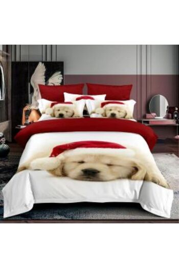 Ralex Finet 3 D cotton bed linen 1 person 3 pieces 160 x 230 cm, Puppies with a hat, White Red, P