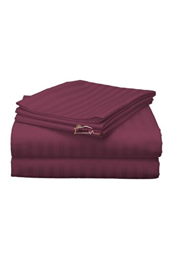 HomePuls Single Bed Sheet Damask Polycotton Stripe 1 cm, 160 x 230 cm, Burgundy Red