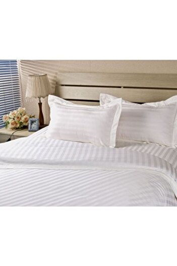 Ralex Single Bed Linen Damask HoReCa Double Satin Cotton 100%, 3 cm Stripe, 3 Pieces, Sheet 160 x 240 cm,
