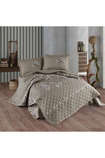 Clasy Quilted Double Bedspread, 240 x 260 cm and 2 Pillowcases 50 x 70 cm, Brown MOHANA V 2