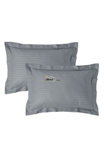 HomePuls Set 2 pillowcases Damask Polycotton stripe 1 cm, 50 x 70 cm with 3.5 cm border hem, Light Gray