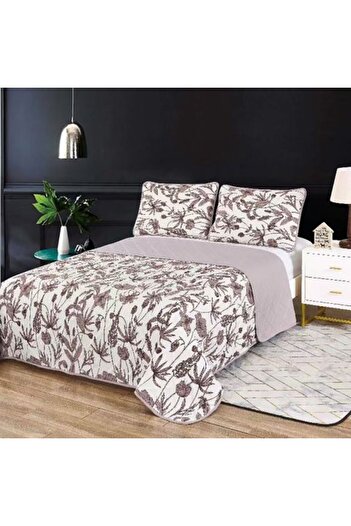 Ralex Quilted Bedspread Printed 230 x 250 cm with 2 Pillowcases 50 x 70 cm, Purple Leaves