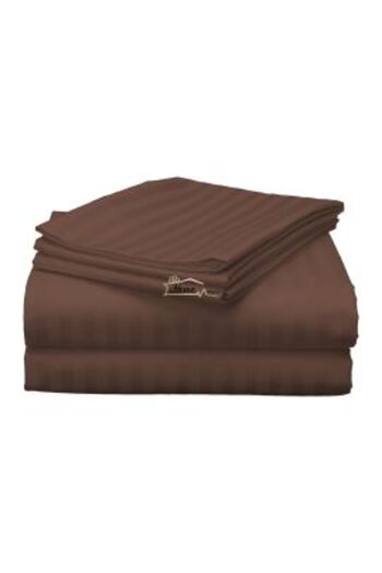 HomePuls Double King-Size Bed Sheet Damask Polycotton 1 cm Stripe, 230 x 260 cm, Brown