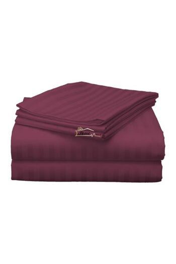 HomePuls Bed Sheet for Double Bed Damasc Polycotton Stripe 1 cm, 220 x 230 cm, Red Burgundy