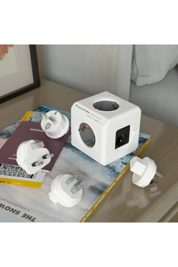 Allocacoc Cubic extension cord, Powercube by Allocacoc, 3 adapters, 2xUSB, 4 sockets, 1m IEC cable, white/gray