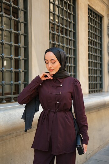 LOCCO Women's Button Detail Suit Plum