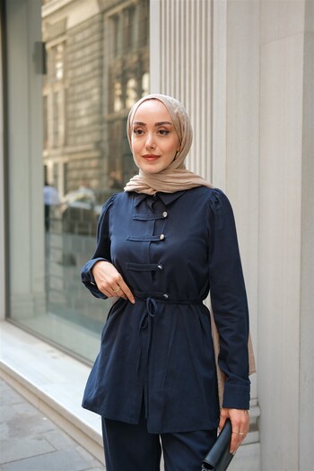 LOCCO Women's Button Detail Suit Navy Blue