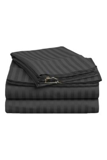HomePuls King Size Bed Sheet 2 Persons Damask Cotton 100% Hotel Type with 1 cm Stripe, 240 x 260 cm, Black