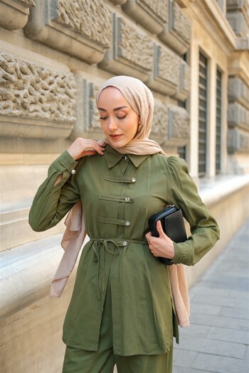 LOCCO Women's Button Detail Suit Green