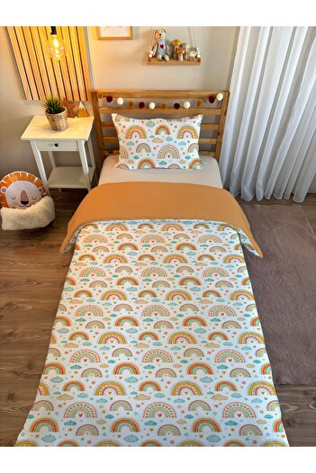 Evmila Double Sided Rainbow Patterned - Printed Single Duvet Cover Set