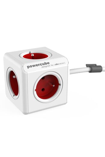 Allocacoc Cubic extension cord, Powercube by Allocacoc, 4 sockets, 1.5m, white/red