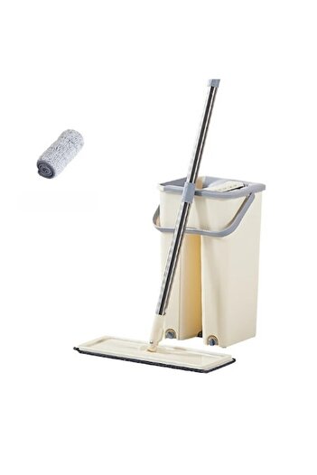 GOLD MARKET Modern cleaning set - flat mop with 6 L bucket, 2 microfiber refills included, Beige