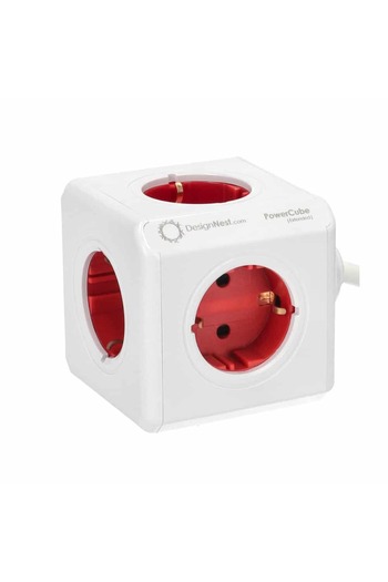 Allocacoc Cubic extension cord, Powercube by Allocacoc, 5 sockets, 3m, white/red